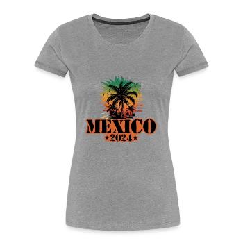 Mexiko 2024 Team Palmen Bunt - Frauen Premium Bio T-Shirt - Grau meliert - Vorne - Mia (176cm)