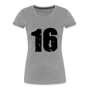 16 Zahl Trikot - Frauen Premium Bio T-Shirt - Grau meliert - Vorne - Mia (176cm)
