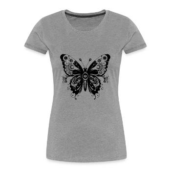 Schmetterling Mandala Boho - Frauen Premium Bio T-Shirt - Grau meliert - Vorne - Mia (176cm)