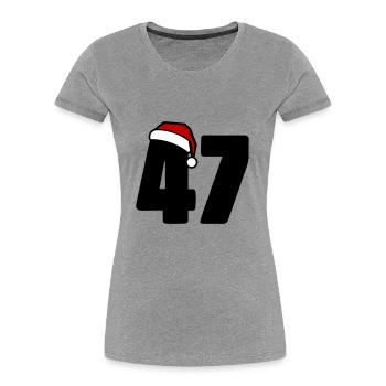 47 Numéro Noël - T-shirt bio Premium Femme - gris chiné - Devant - Mia (176cm)