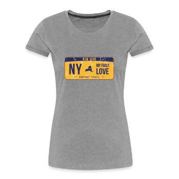 NY My First Love License Plate - Frauen Premium Bio T-Shirt - Grau meliert - Vorne - Mia (176cm)