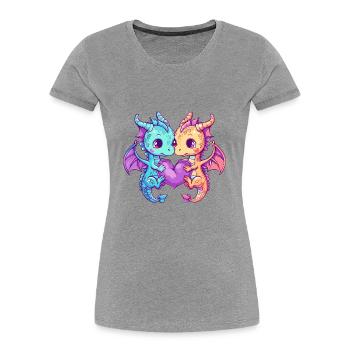 Dragon Couple Amoureux Animal Saint Valentin - T-shirt bio Premium Femme - gris chiné - Devant - Mia (176cm)