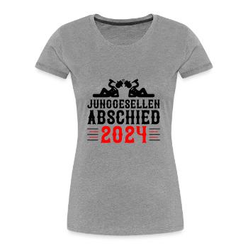 Enterrement de vie de garçon 2024 - T-shirt bio Premium Femme - gris chiné - Devant - Mia (176cm)