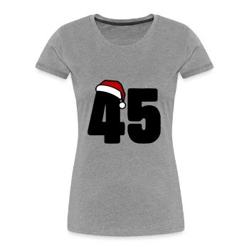 45 Numéro Noël - T-shirt bio Premium Femme - gris chiné - Devant - Mia (176cm)