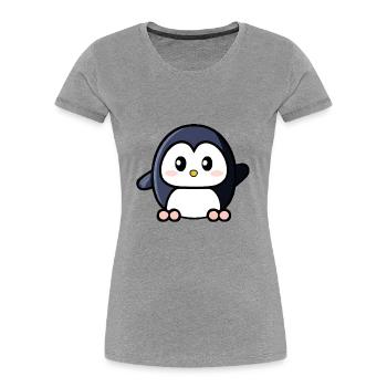 Süßer Pinguin winkt - Frauen Premium Bio T-Shirt - Grau meliert - Vorne - Mia (176cm)