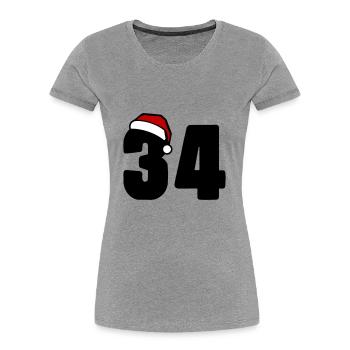 34 Numéro Noël - T-shirt bio Premium Femme - gris chiné - Devant - Mia (176cm)