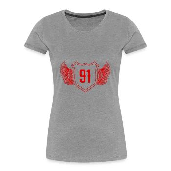 91 Nombre d’armoiries - T-shirt bio Premium Femme - gris chiné - Devant - Mia (176cm)
