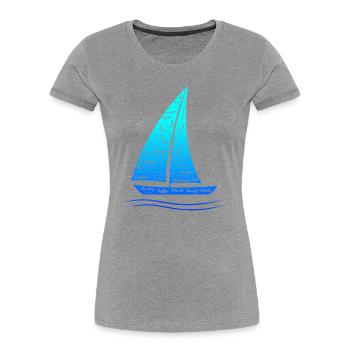Segelboot Wortwolken Design mit blaugrünem Verlauf - Frauen Premium Bio T-Shirt - Grau meliert - Vorne - Mia (176cm)