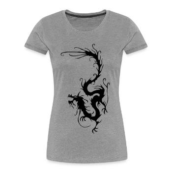 Schwarzer Rauchdrache - Frauen Premium Bio T-Shirt - Grau meliert - Vorne - Mia (176cm)