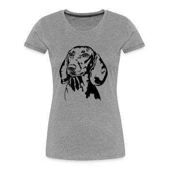 Teckel teckel Chien Portrait Chiens - T-shirt bio Premium Femme - gris chiné - Devant - Mia (176cm)