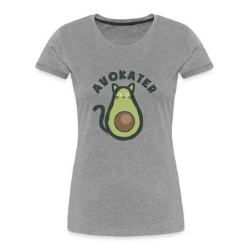 Avokater - Avocado und Katze - Wortspiel - Frauen Premium Bio T-Shirt - Grau meliert - Vorne - Mia (176cm)