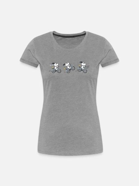 Peanuts Snoopy Fahrrad - Frauen Premium Bio T-Shirt - Grau meliert