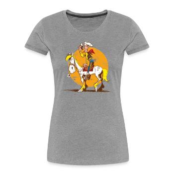 Lucky Luke Jolly Jumper Sonnenuntergang - Frauen Premium Bio T-Shirt - Grau meliert - Vorne - Mia (176cm)