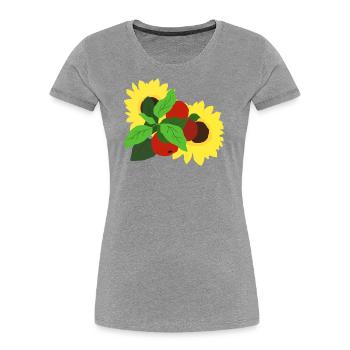 Äpfel und Sonnenblumen - Frauen Premium Bio T-Shirt - Grau meliert - Vorne - Mia (176cm)