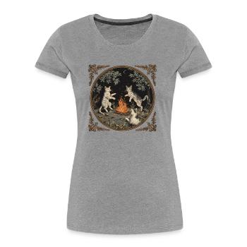 Katzen Tanz Halloween Witch Halloween Wicca - Frauen Premium Bio T-Shirt - Grau meliert - Vorne - Mia (176cm)