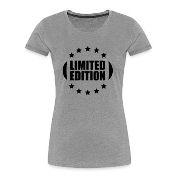 Limited Edition Design - T-shirt bio Premium Femme - gris chiné - Devant - Mia (176cm)