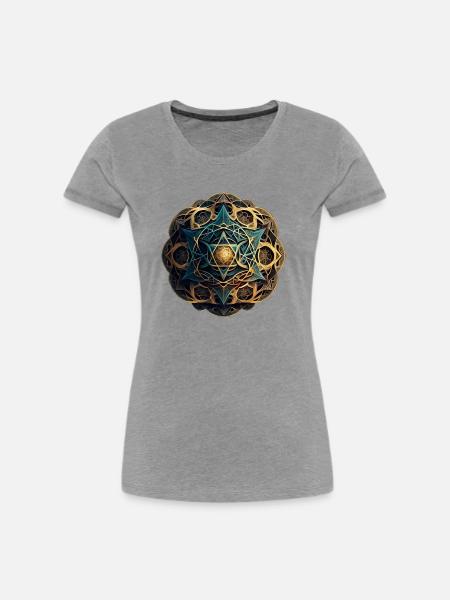Strahlenmandala - Frauen Premium Bio T-Shirt - Grau meliert