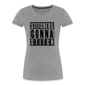 Sticker gehen zum Stitchen - Weihnachts- und Geburtstagsgeschenk - Frauen Premium Bio T-Shirt - Grau meliert - Vorne - Mia (176cm)