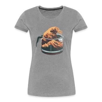 Japanisch: Die große Kaffeewelle Kanagawa - Frauen Premium Bio T-Shirt - Grau meliert - Vorne - Mia (176cm)