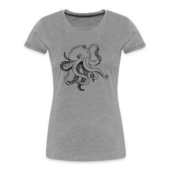 octopus_big - Frauen Premium Bio T-Shirt - Grau meliert - Vorne - Mia (176cm)