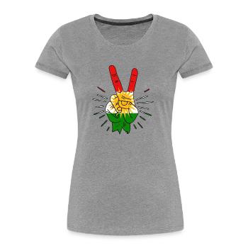 Doigt de paix du Kurdistan - T-shirt bio Premium Femme - gris chiné - Devant - Mia (176cm)