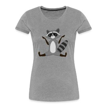 Waschbär Yoga Geschenkidee - Frauen Premium Bio T-Shirt - Grau meliert - Vorne - Mia (176cm)