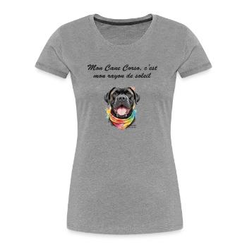 Cane Corso rayon de soleil - T-shirt bio Premium Femme - gris chiné - Devant - Mia (176cm)