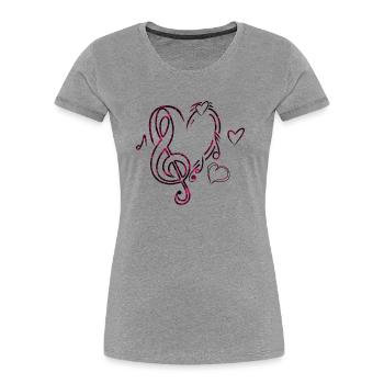 Musik Herz Pink - Frauen Premium Bio T-Shirt - Grau meliert - Vorne - Mia (176cm)