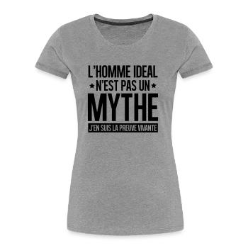 L'homme idéal n'est pas un mythe - T-shirt bio Premium Femme - gris chiné - Devant - Mia (176cm)