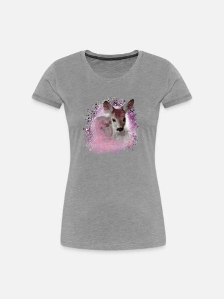 reh rosa,wild,kitz,graffiti,bambi,rehkitz,fohlen - Frauen Premium Bio T-Shirt - Grau meliert