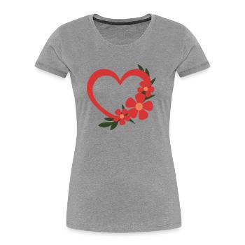 Blumenherz Romantischer Blumenkranz - Frauen Premium Bio T-Shirt - Grau meliert - Vorne - Mia (176cm)