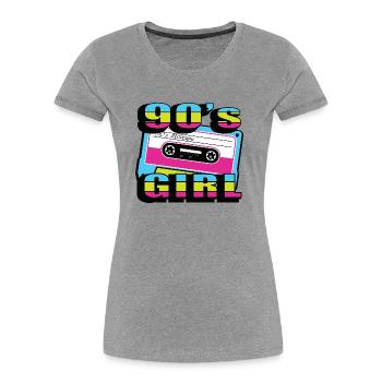 Proverbes des années 1990 Idée cadeau des années 90 - T-shirt bio Premium Femme - gris chiné - Devant - Mia (176cm)