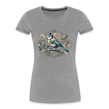Blaumeise Retroblumen - Frauen Premium Bio T-Shirt - Grau meliert - Vorne - Mia (176cm)