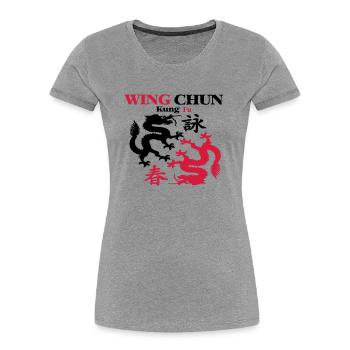 WING CHUN Dragon Kampfkunst Shirt - Frauen Premium Bio T-Shirt - Grau meliert - Vorne - Mia (176cm)