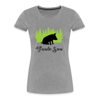 "Faule Sau: Gemütliche Auszeit" - Frauen Premium Bio T-Shirt - Grau meliert - Vorne - Mia (176cm)