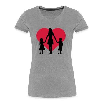 Herz 2 Kinder - Frauen Premium Bio T-Shirt - Grau meliert - Vorne - Mia (176cm)