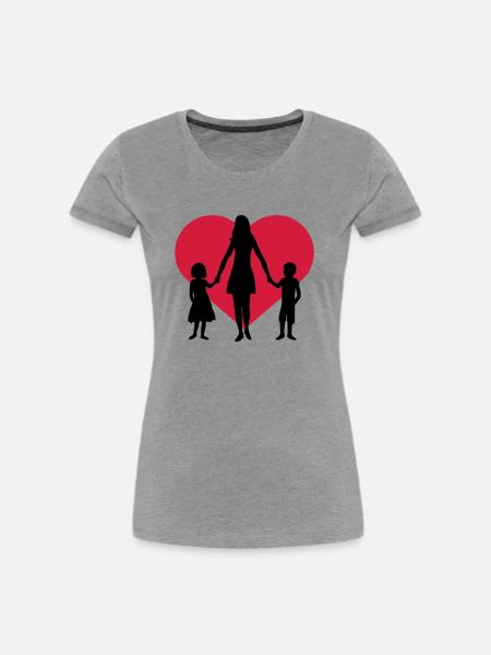 Herz 2 Kinder - Frauen Premium Bio T-Shirt - Grau meliert