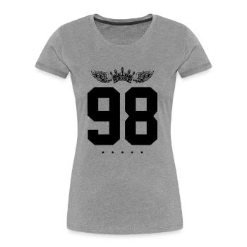 98 Couronne numérique - T-shirt bio Premium Femme - gris chiné - Devant - Mia (176cm)