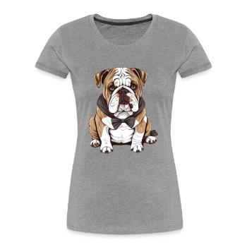 Bouledogue français - T-shirt bio Premium Femme - gris chiné - Devant - Mia (176cm)
