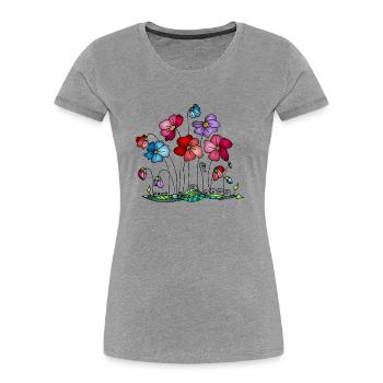 Fleur - T-shirt bio Premium Femme - gris chiné - Devant - Mia (176cm)