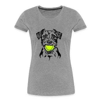 Jack Russell Terrier Ball Ball Junkie Dog Wilsigns - T-shirt bio Premium Femme - gris chiné - Devant - Mia (176cm)
