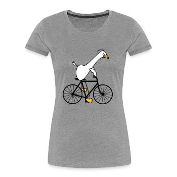 Goose is riding a bicycle - Women's Premium Organic T-Shirt - heather grey - Front - Mia (176cm)