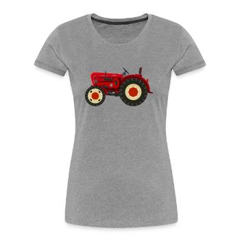 Retro Oldtimer-Traktor rot - Frauen Premium Bio T-Shirt - Grau meliert - Vorne - Mia (176cm)