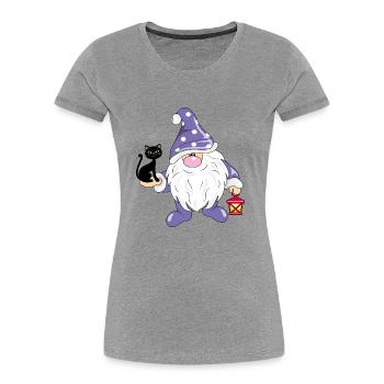 Funny Nordic gnome with a cute black cat - Women's Premium Organic T-Shirt - heather grey - Front - Mia (176cm)