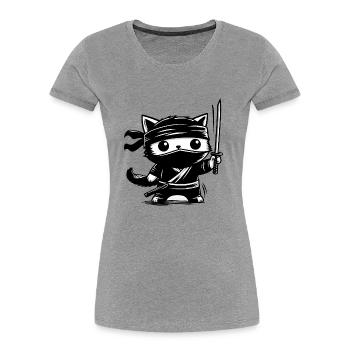 Ninja Cat - Women's Premium Organic T-Shirt - heather grey - Front - Mia (176cm)