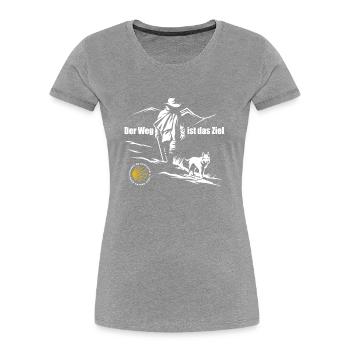 Der Weg ist das Ziel - Camino 2025 - Jakobsweg - Frauen Premium Bio T-Shirt - Grau meliert - Vorne - Mia (176cm)