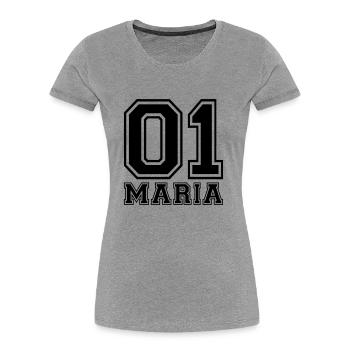 Maria - Nom - T-shirt bio Premium Femme - gris chiné - Devant - Mia (176cm)
