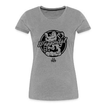 Wuppertal T Shirt Wappen der Stadt A.D. 1929 - Frauen Premium Bio T-Shirt - Grau meliert - Vorne - Mia (176cm)