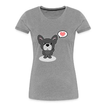 bouledogue français - T-shirt bio Premium Femme - gris chiné - Devant - Mia (176cm)