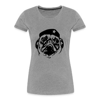 Comandante Pug - T-shirt bio Premium Femme - gris chiné - Devant - Mia (176cm)